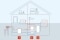 The figure shows a house with a Viessmann brine/water heat pump, probe, water heater and buffer cylinder