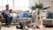 The picture shows a happy family in a living room to represent the benefits of Comfort & Savings